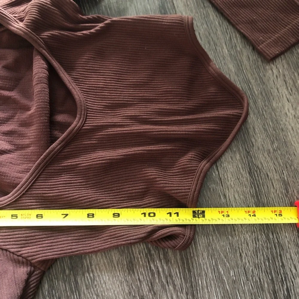 Zara Seamless Corset Ribbed Long Sleeve Top Asymmetric Hem Brown XS/S